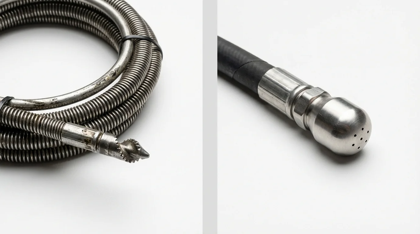 Drain snake cable and hydro jetting nozzle used for drain cleaning in Auburn, CA