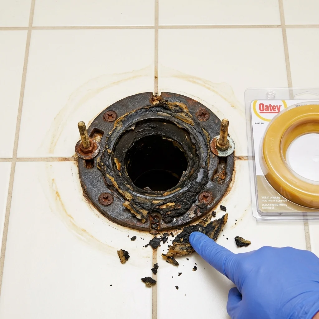Failed wax ring showing water seepage at the base of a toilet in a Auburn, CA home