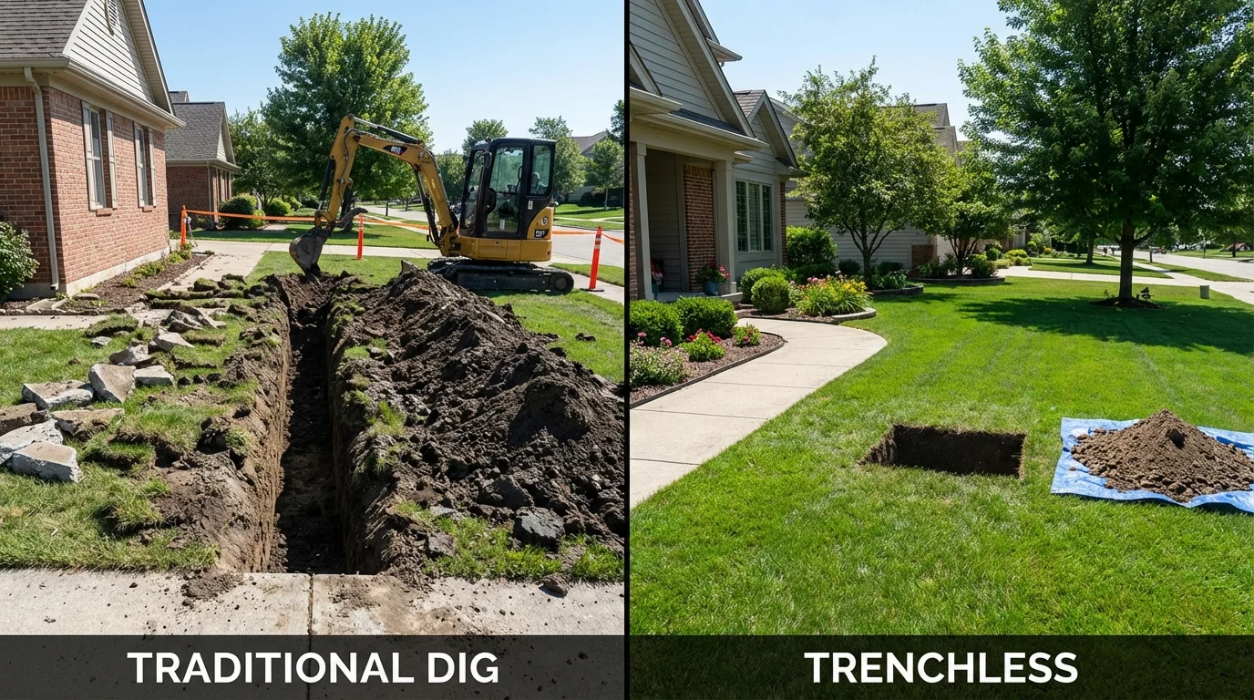 Trenchless sewer repair with minimal yard damage versus traditional excavation in Auburn, CA